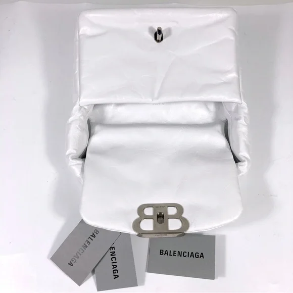 Balenciaga Small Monaco Leather Shoulder Bag Optic White NEW 7878962AA3Z - Picture 8 of 17